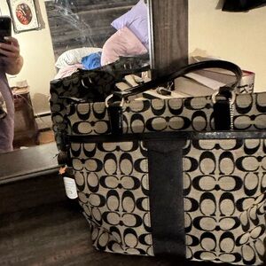 Coach Beige/Black Signature Canvas Tote with Black Trim